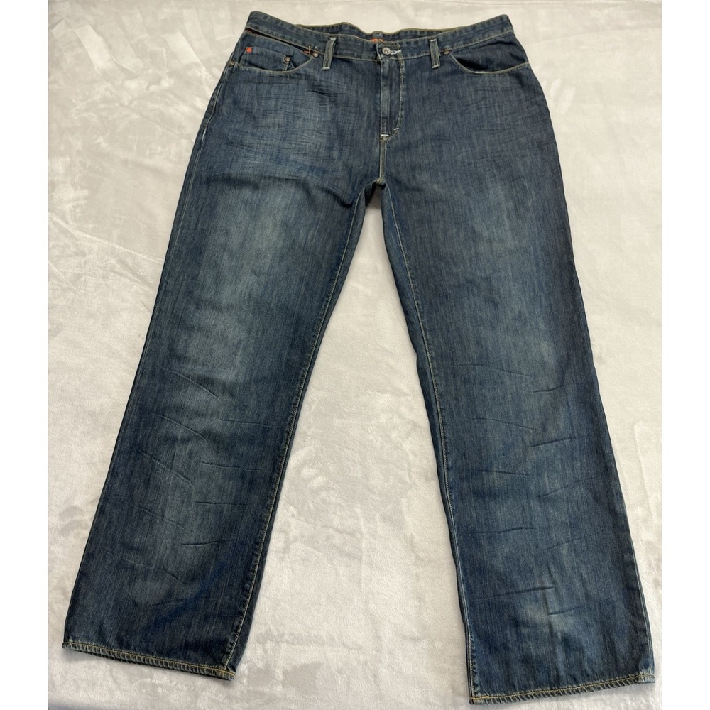 Mark Ecko Jean Men 38x32 Blue Dark Wash Regular Straight Leg Whisker Cowboy